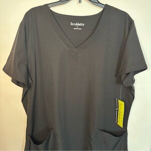 Scrubletics Womens XL Black Nurse/DR Scrub Top Comfort 4-Way Stretch V-Neck NEW